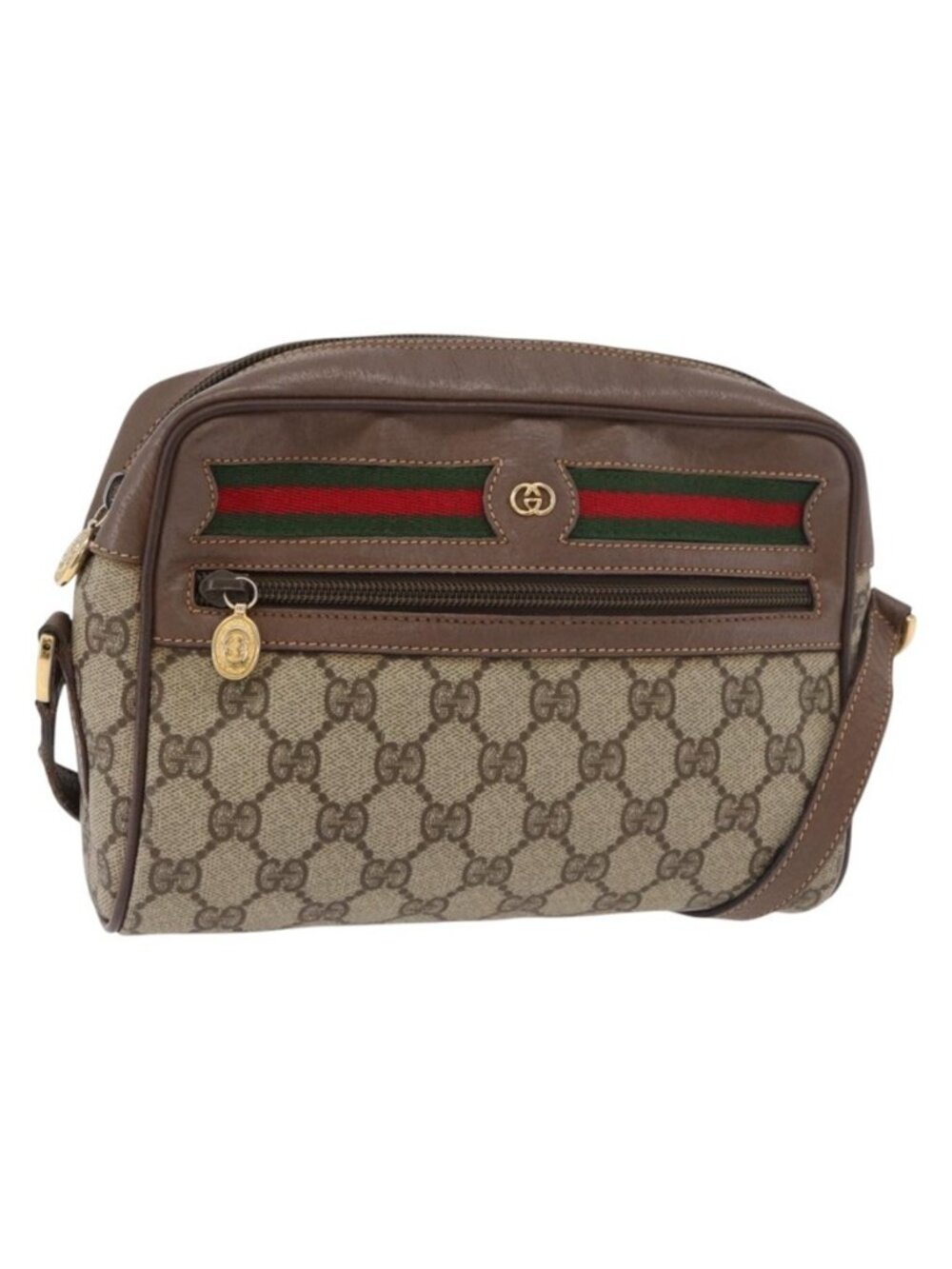 Authentic GUCCI GG Supreme Web Sherry Line Bag PVC Beige Gold 001 44 6655